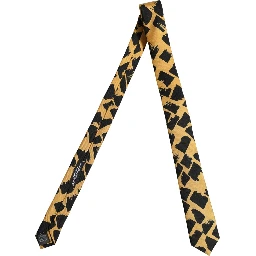 Yellow Black Abstract Silk Adjustable Tied Necktie Tie