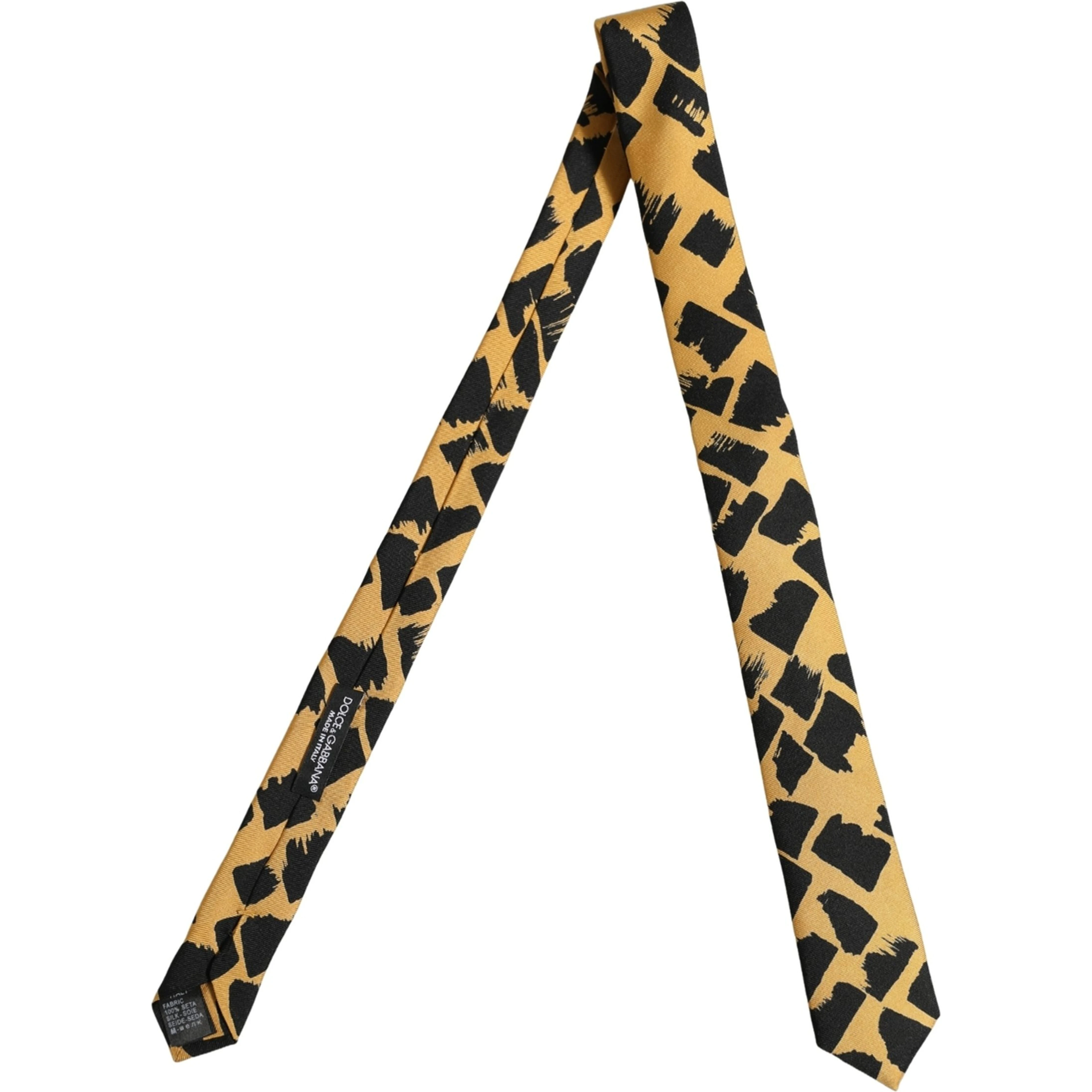Yellow Black Abstract Silk Adjustable Tied Necktie Tie