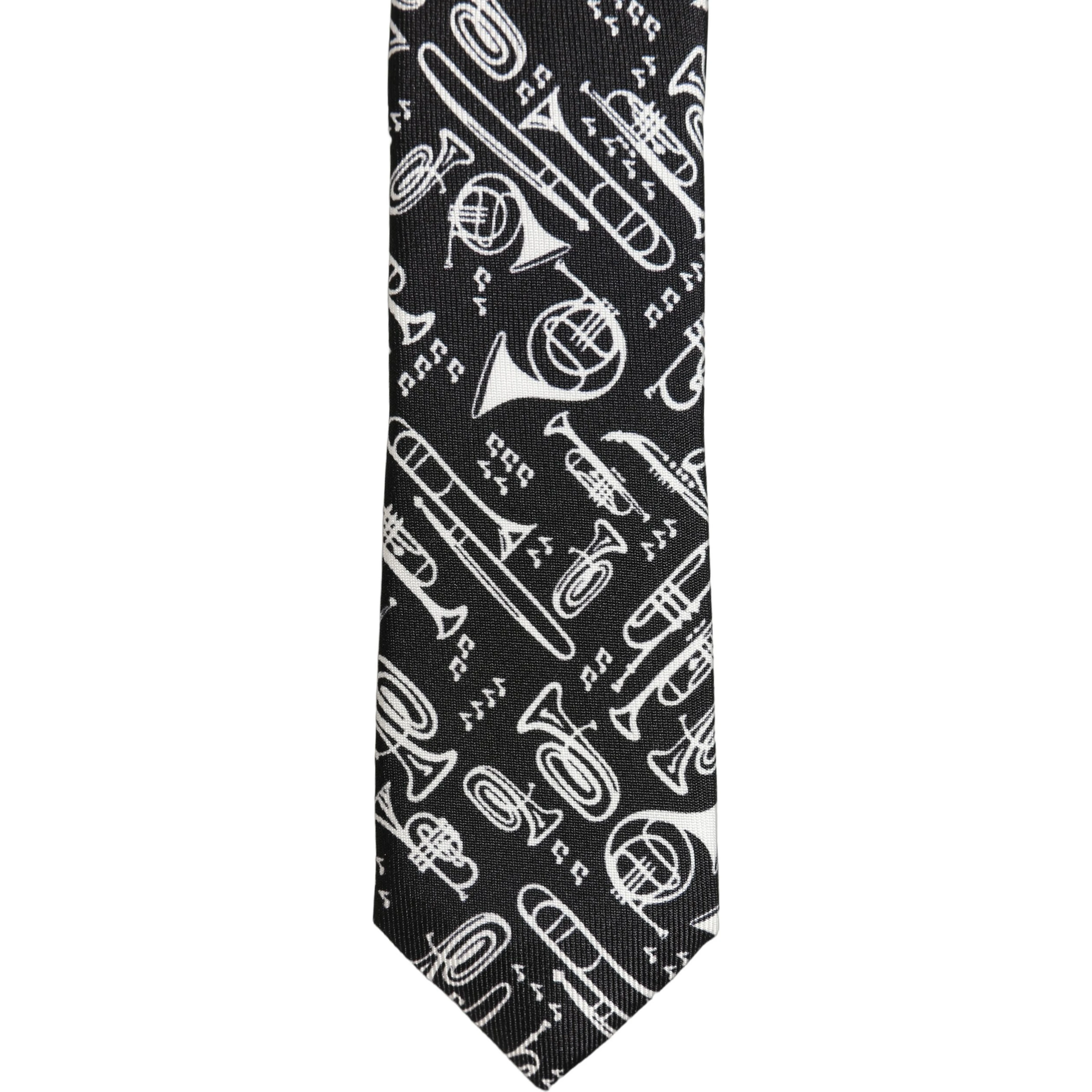 Black Musical Instrument Silk Adjustable Tied Necktie Tie