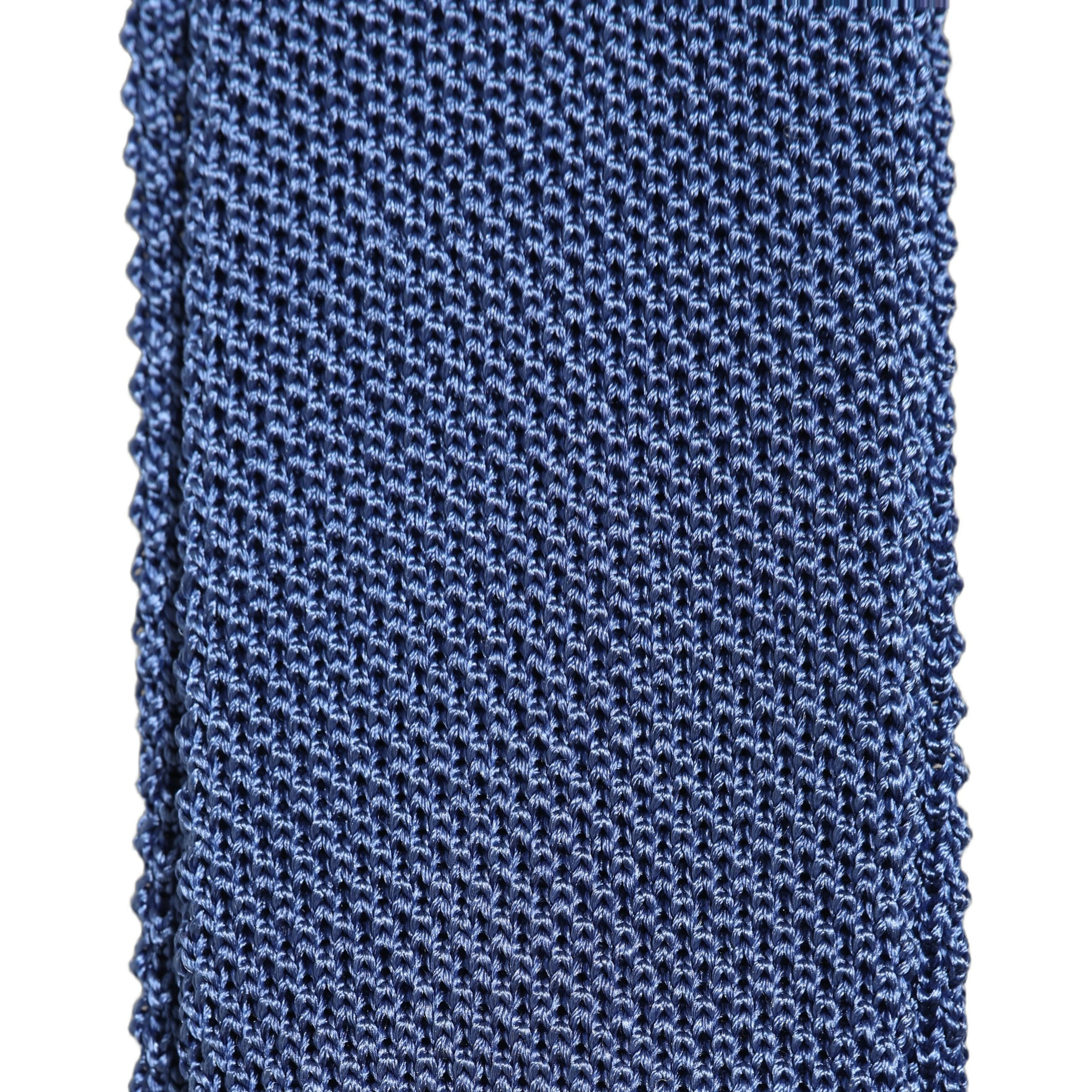 Men Blue Silk Knitted Skinny Adjustable Tied Necktie Tie