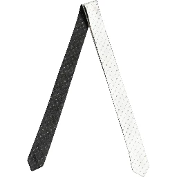 Black White Geometric Silk Adjustable Tied Necktie Tie