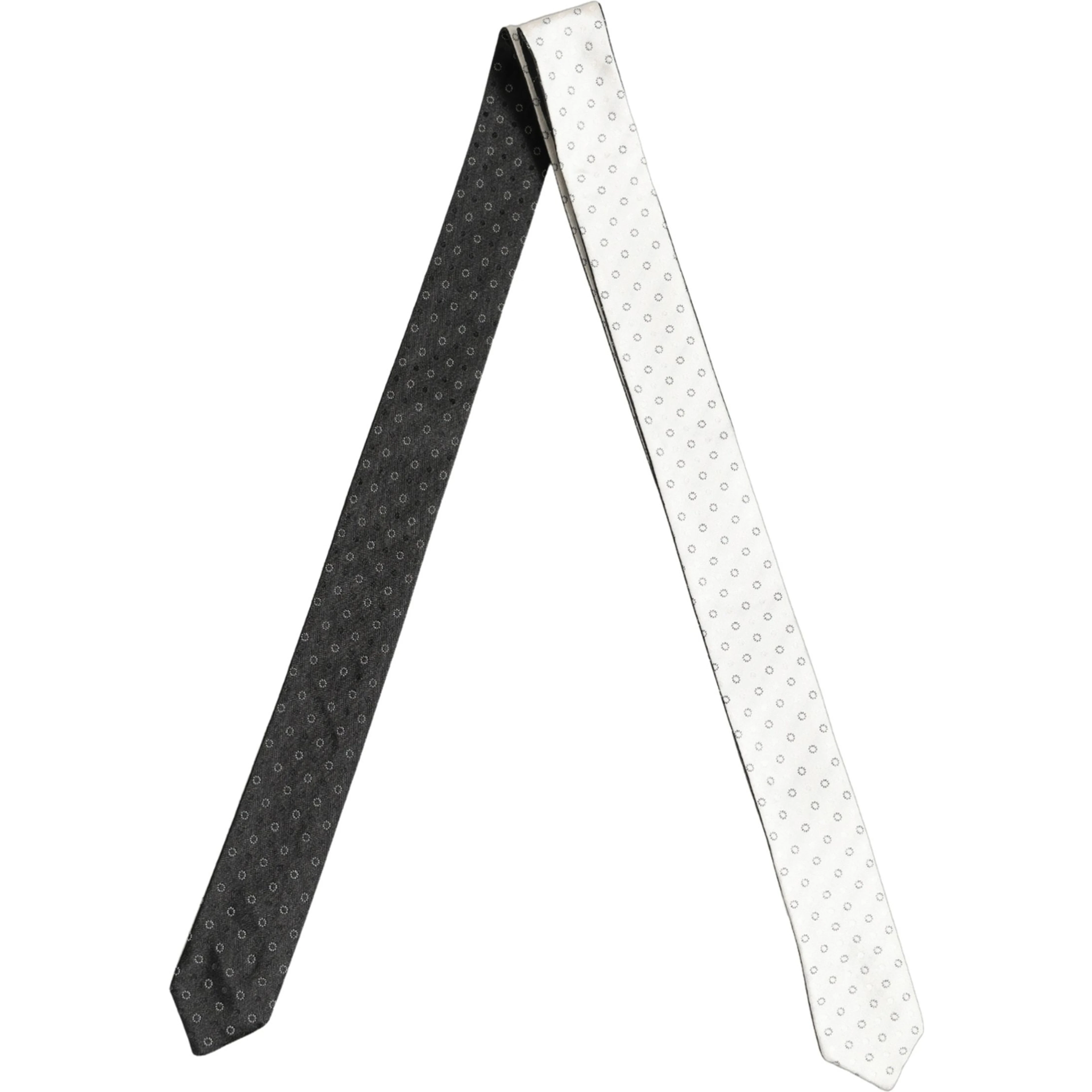 Black White Geometric Silk Adjustable Tied Necktie Tie