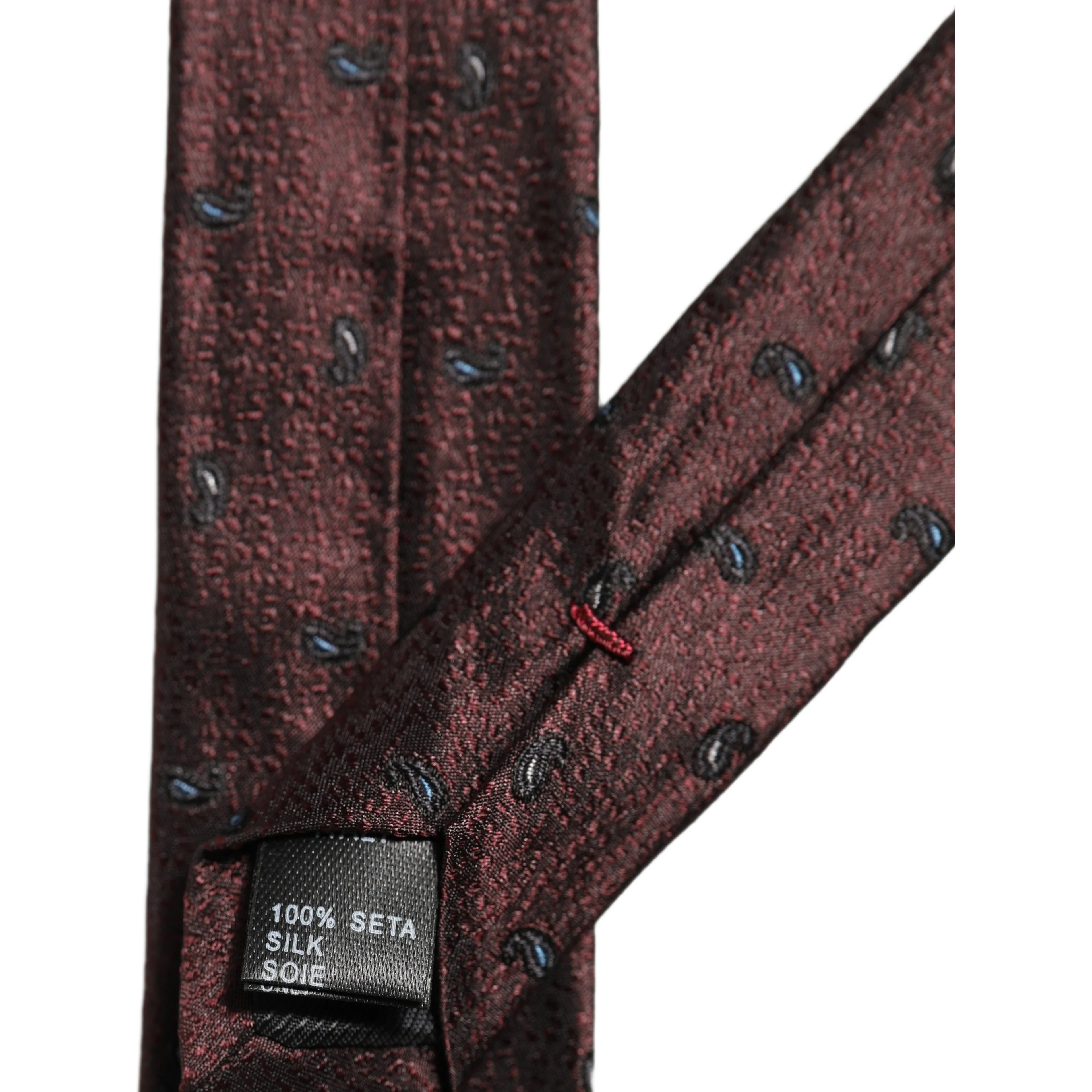 Men Burgundy Silk Paisley Adjustable Tied Necktie Tie