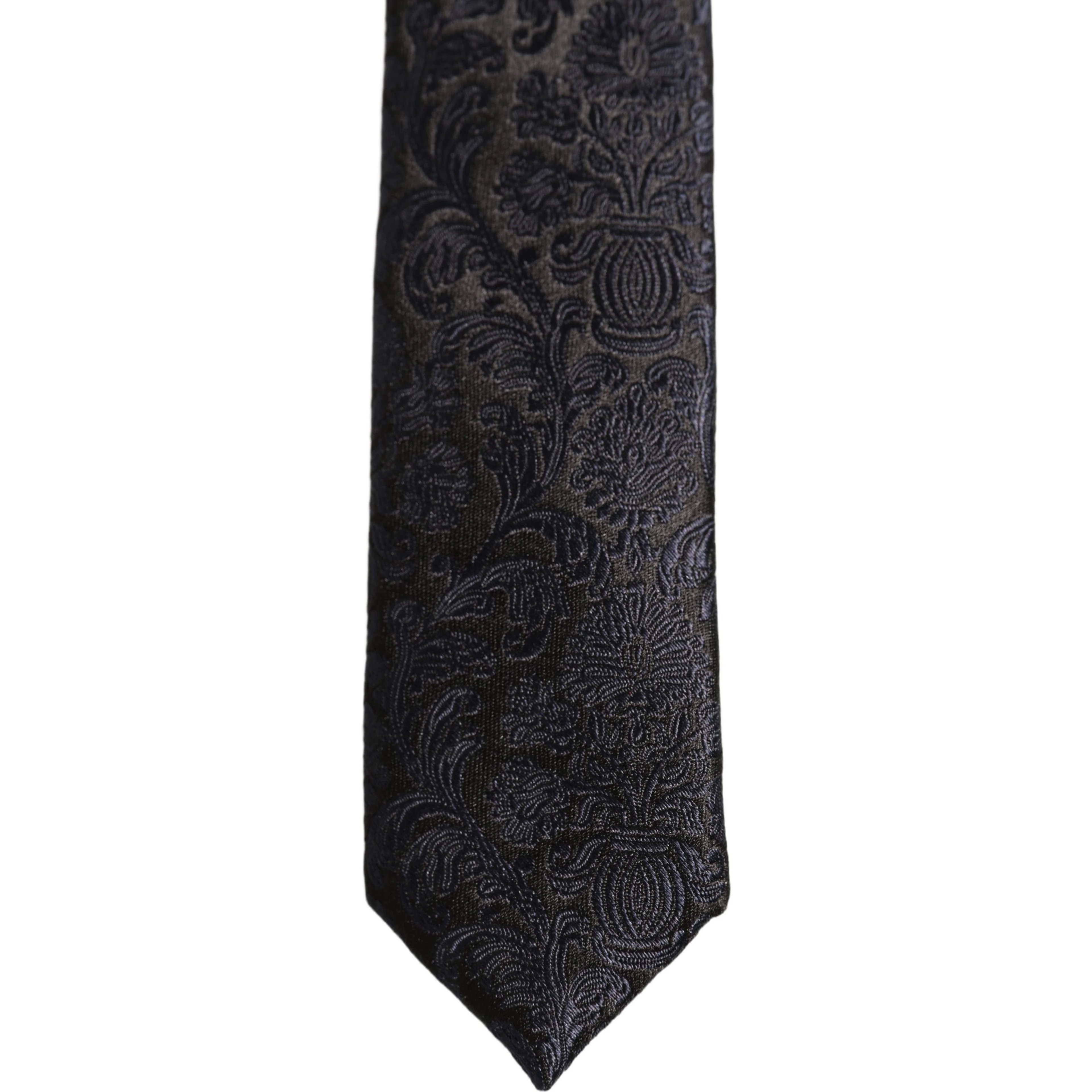 Men Dark Blue Floral Jacquard Adjustable Tied Necktie Tie