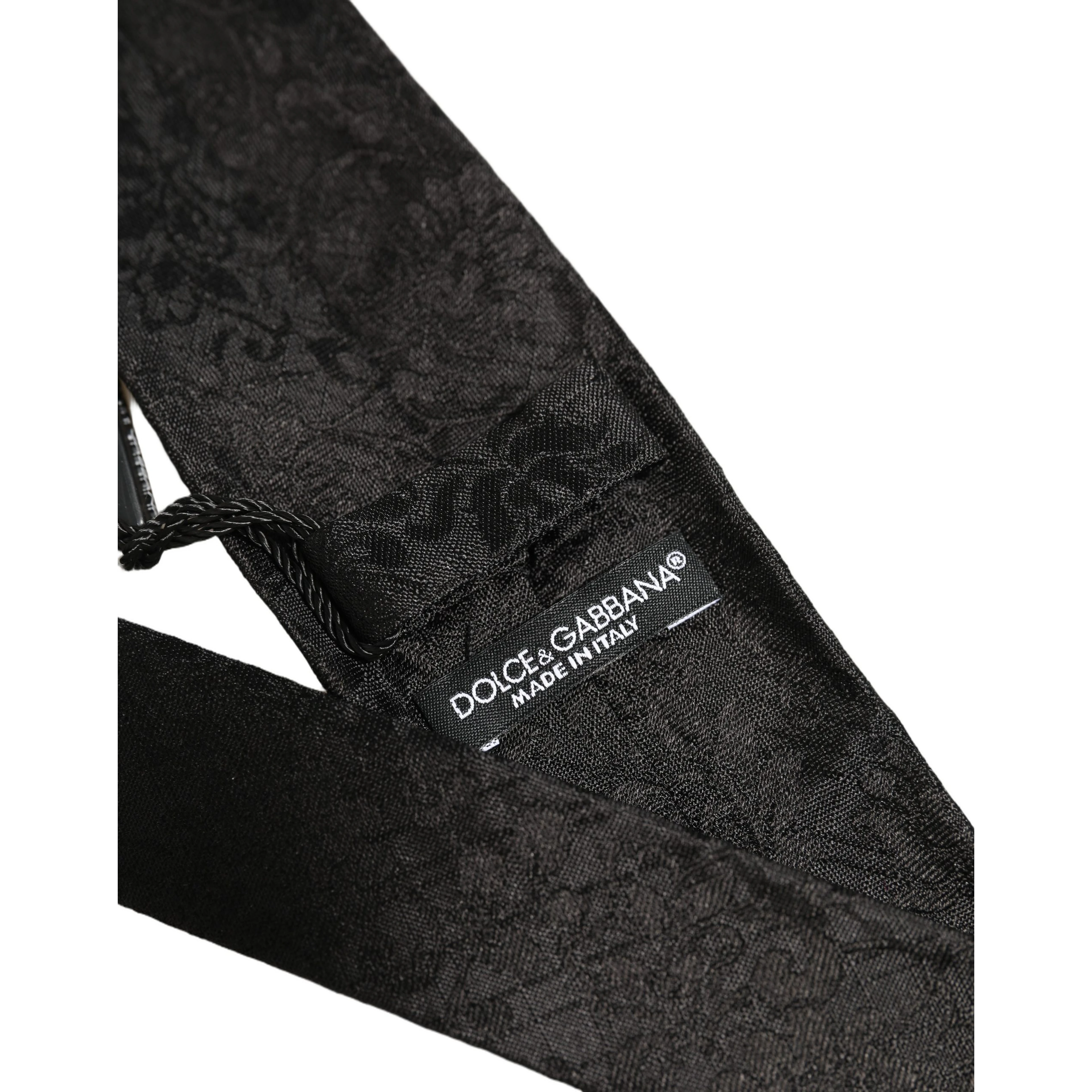 Men Black Silk Tonal Floral Adjustable Tied Necktie Tie