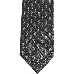 Men Black Seahorse Silk Adjustable Tied Necktie Tie