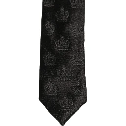 Men Black Crown Pattern Silk Adjustable Tied Necktie Tie