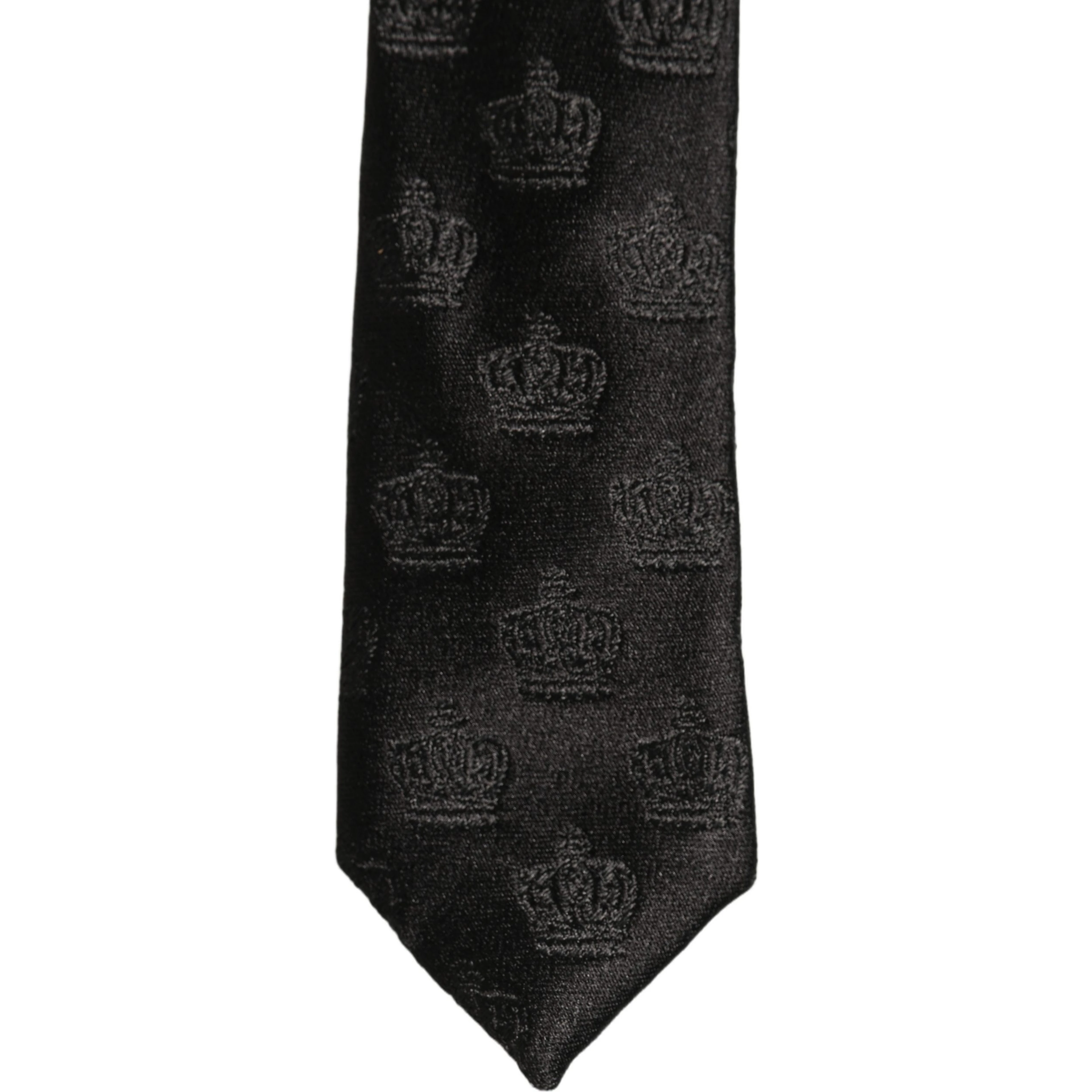 Men Black Crown Pattern Silk Adjustable Tied Necktie Tie