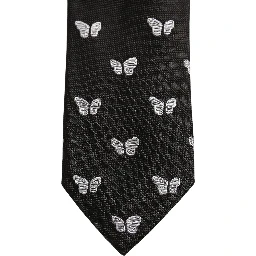 Men Black Silk Butterfly Adjustable Tied Necktie Tie