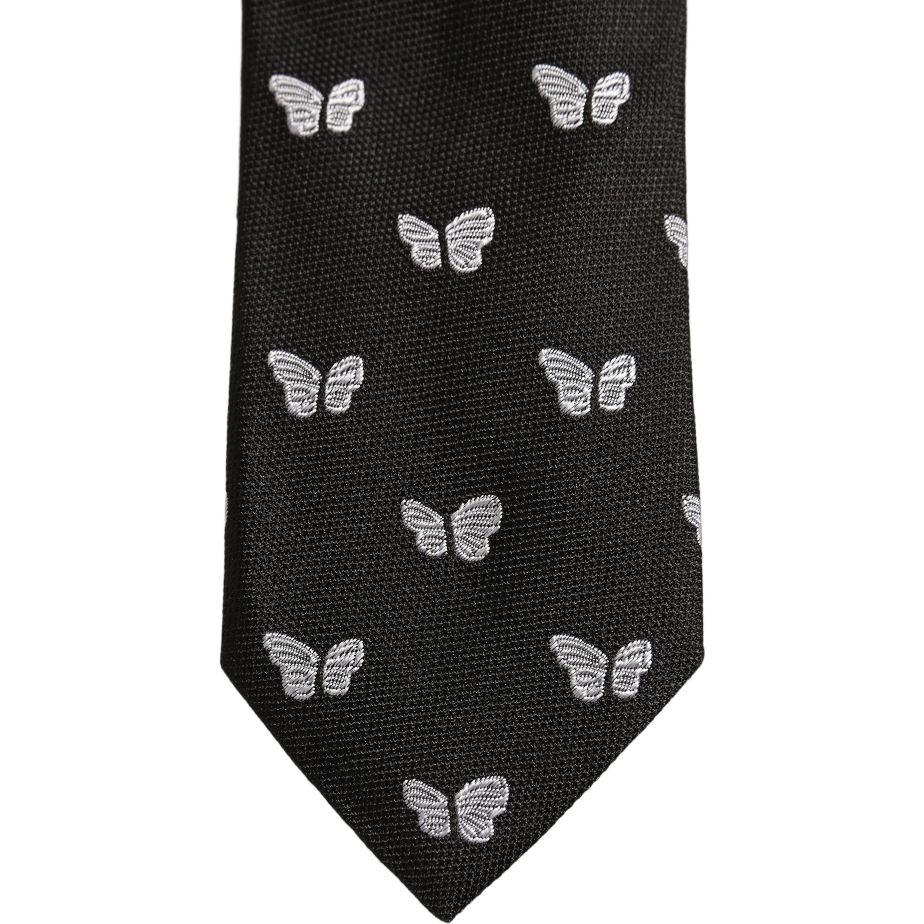 Men Black Silk Butterfly Adjustable Tied Necktie Tie