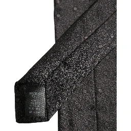 Men Black Polka Dot Silk Adjustable Tied Necktie Tie
