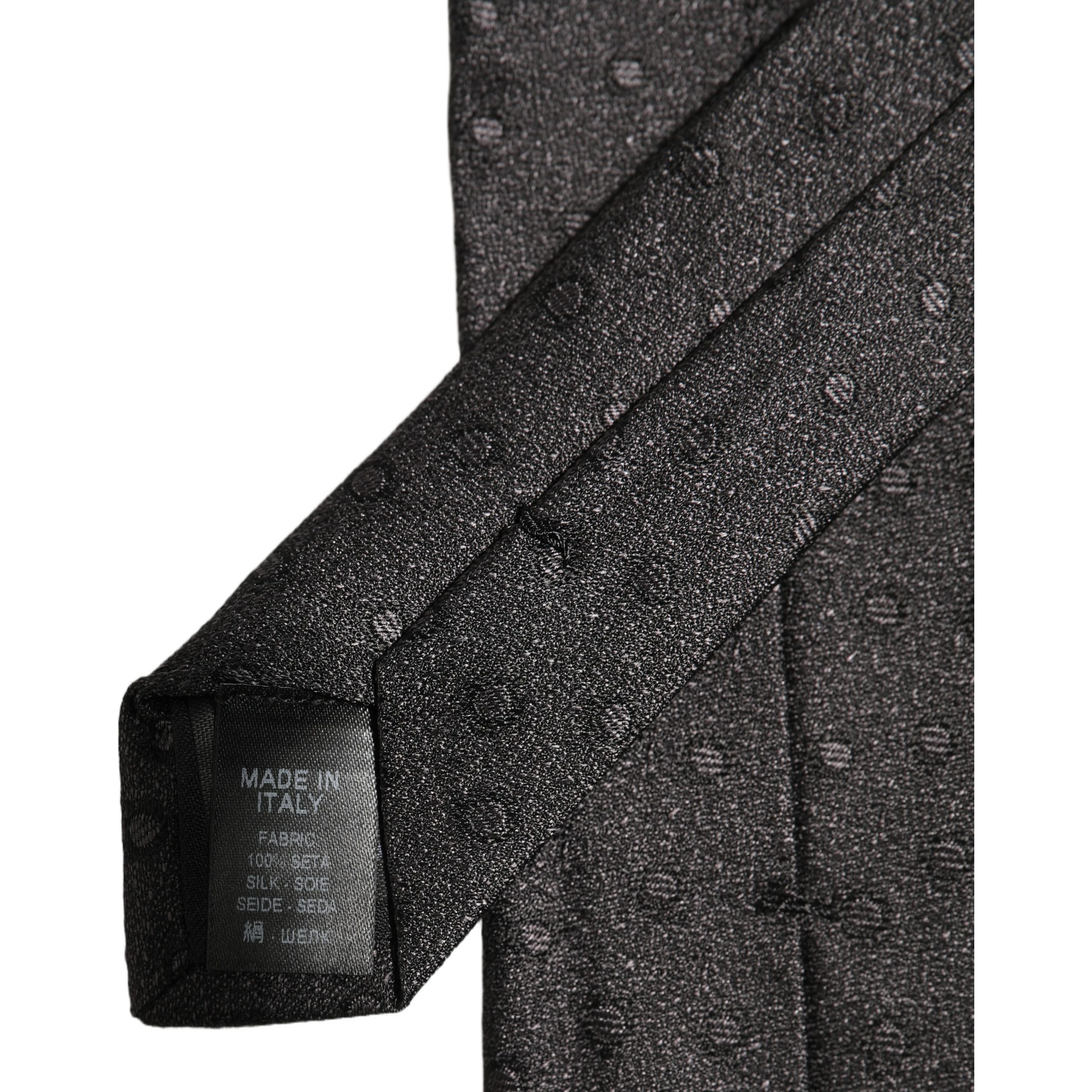 Men Black Polka Dot Silk Adjustable Tied Necktie Tie
