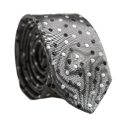 Men Gray Polka Dot Silk Adjustable Tied Necktie Tie