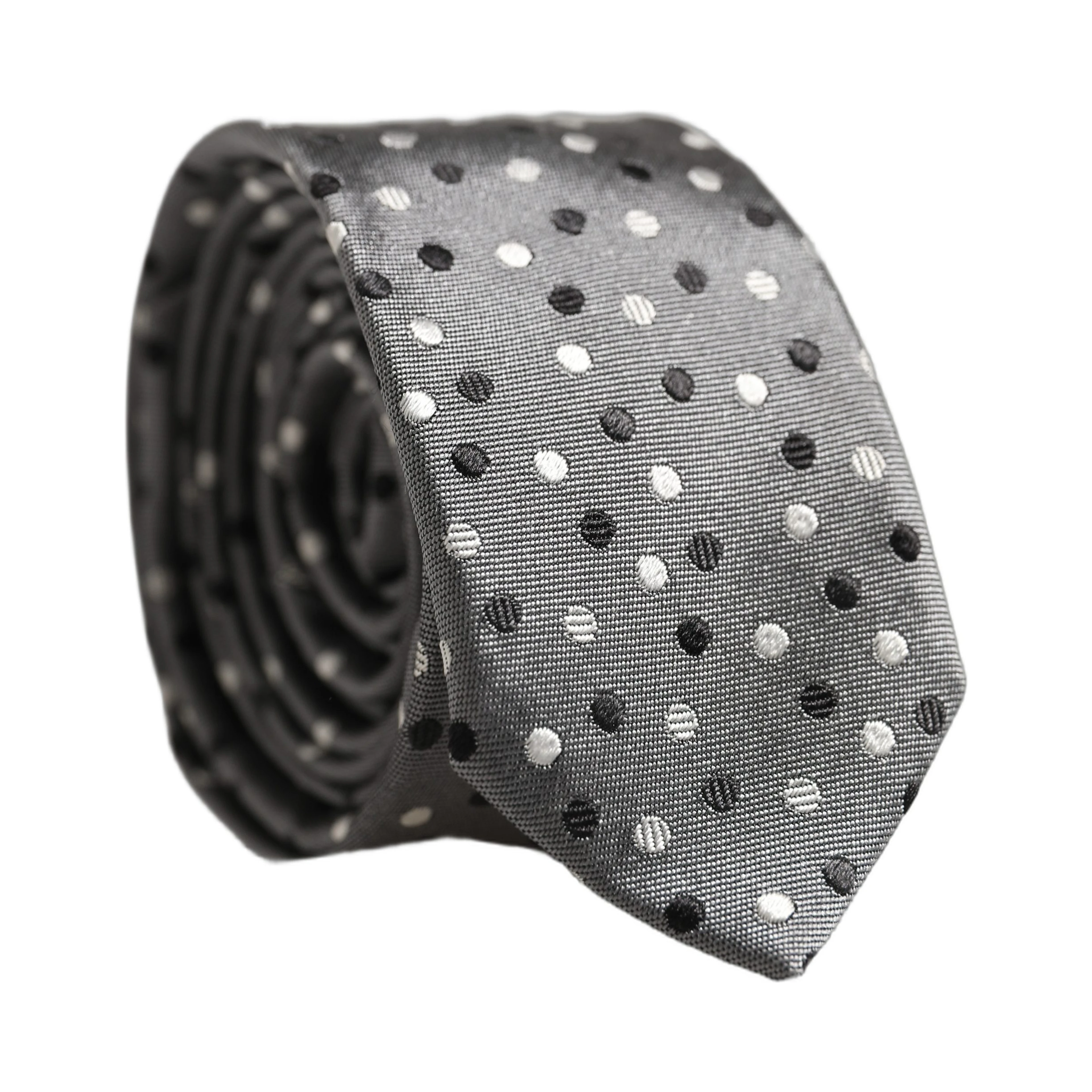 Men Gray Polka Dot Silk Adjustable Tied Necktie Tie