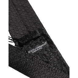 Men Black Silk Geometric Adjustable Tied Necktie Tie