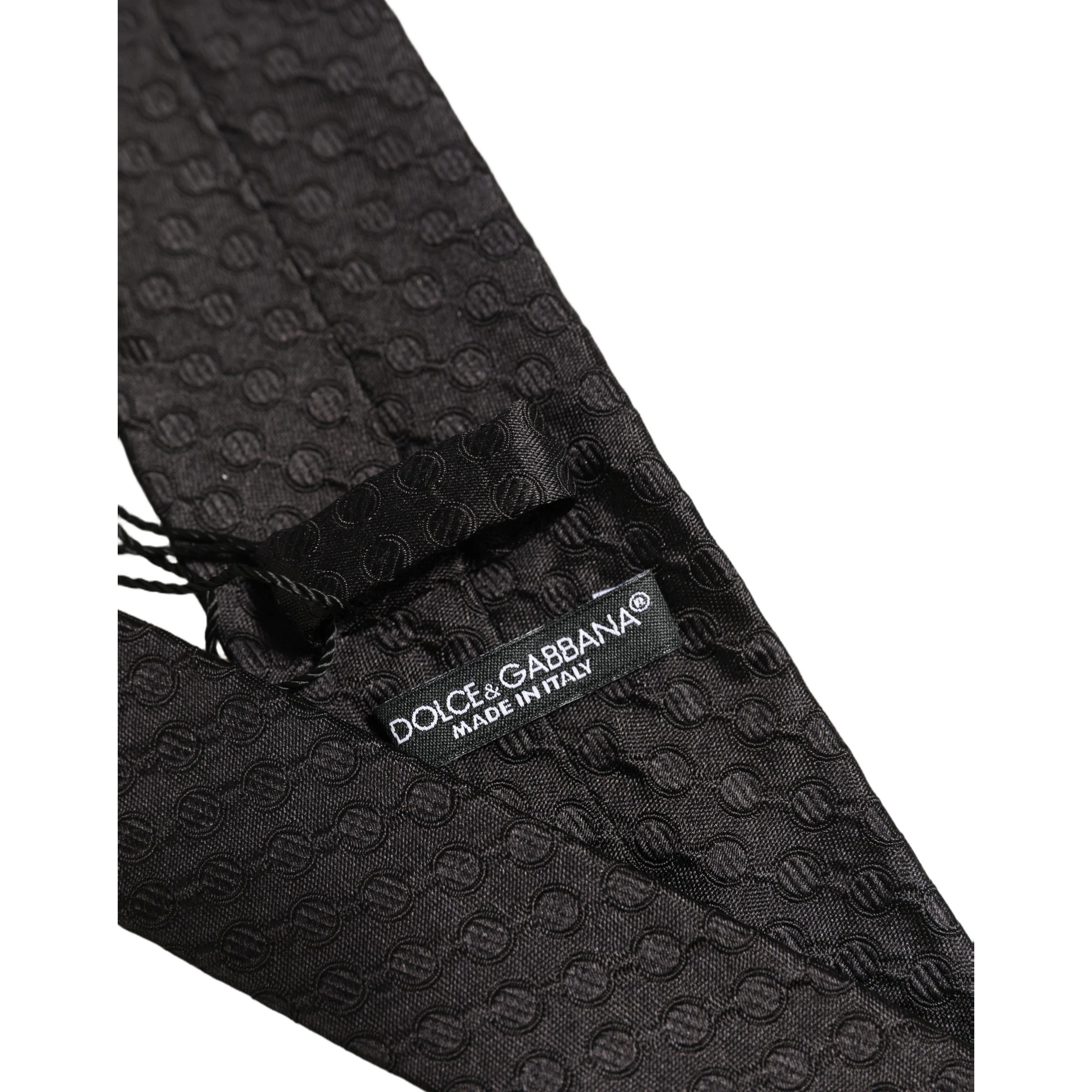 Men Black Silk Geometric Adjustable Tied Necktie Tie