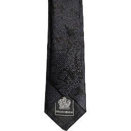 Men Black Floral Jacquard Adjustable Tied Necktie Tie