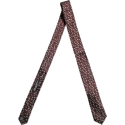 Men Burgundy Polka Dot Silk Adjustable Tied Necktie Tie