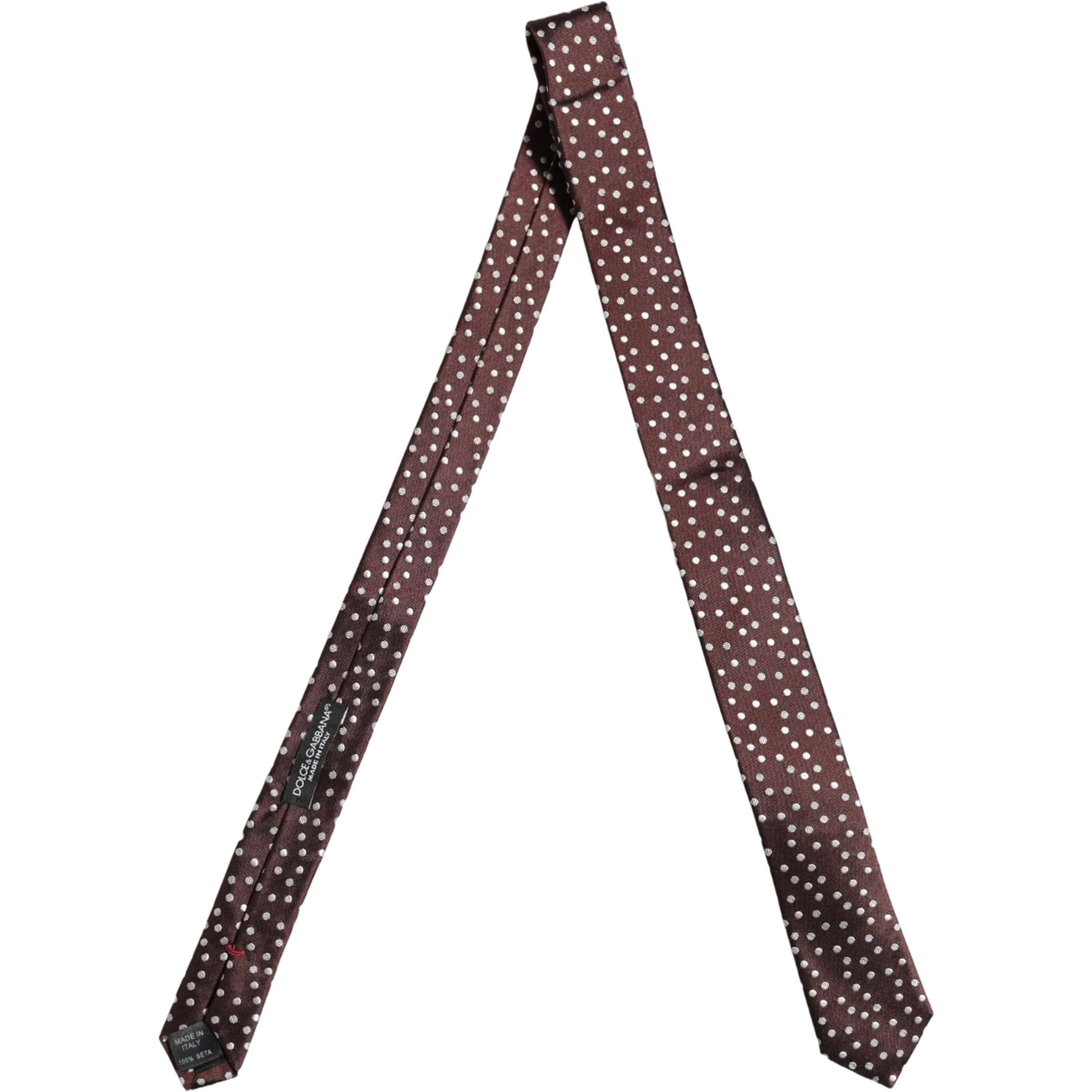 Men Burgundy Polka Dot Silk Adjustable Tied Necktie Tie