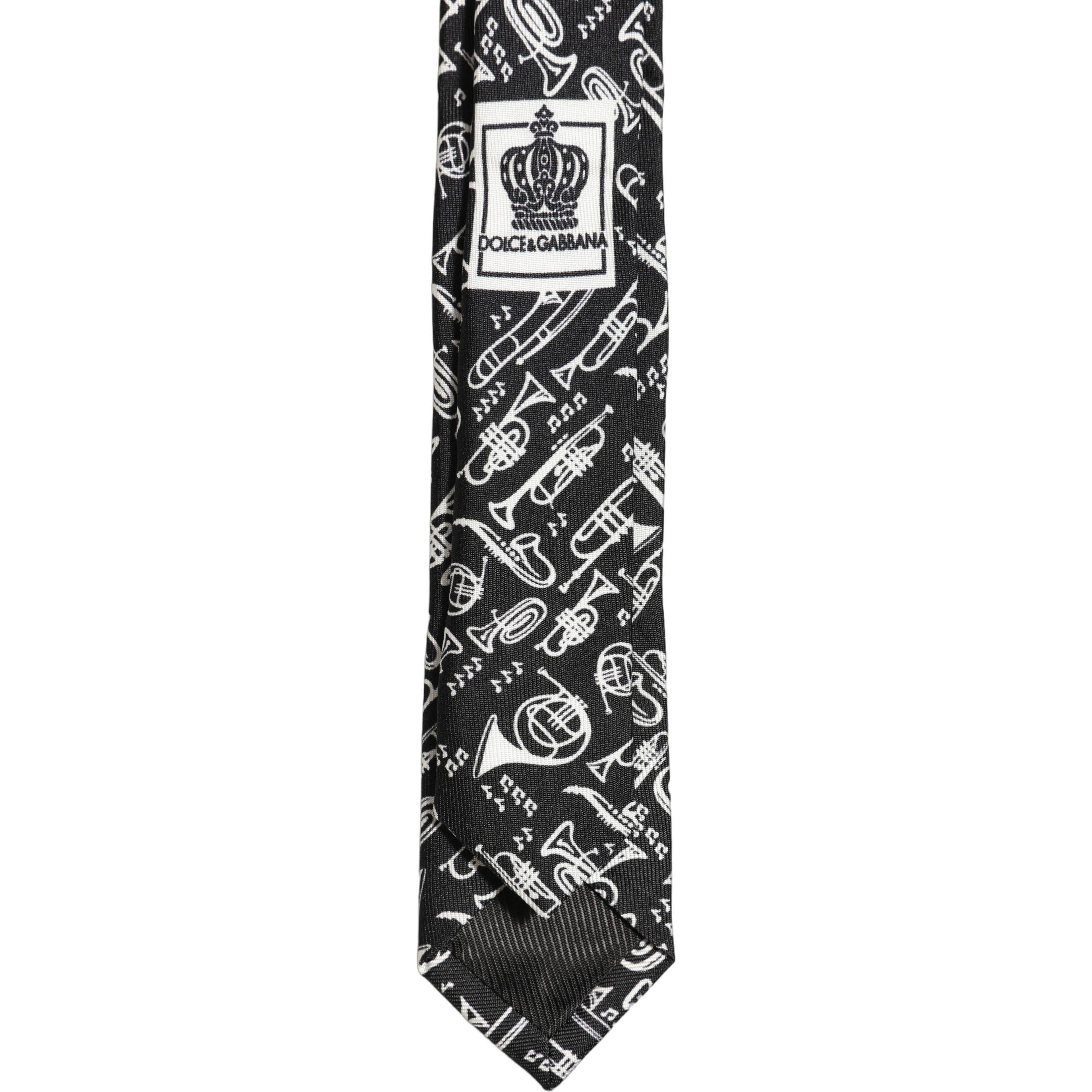 Black Musical Instrument Silk Adjustable Tied Necktie Tie