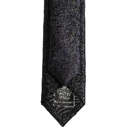 Men Dark Blue Floral Jacquard Adjustable Tied Necktie Tie