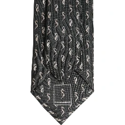 Men Black Seahorse Silk Adjustable Tied Necktie Tie