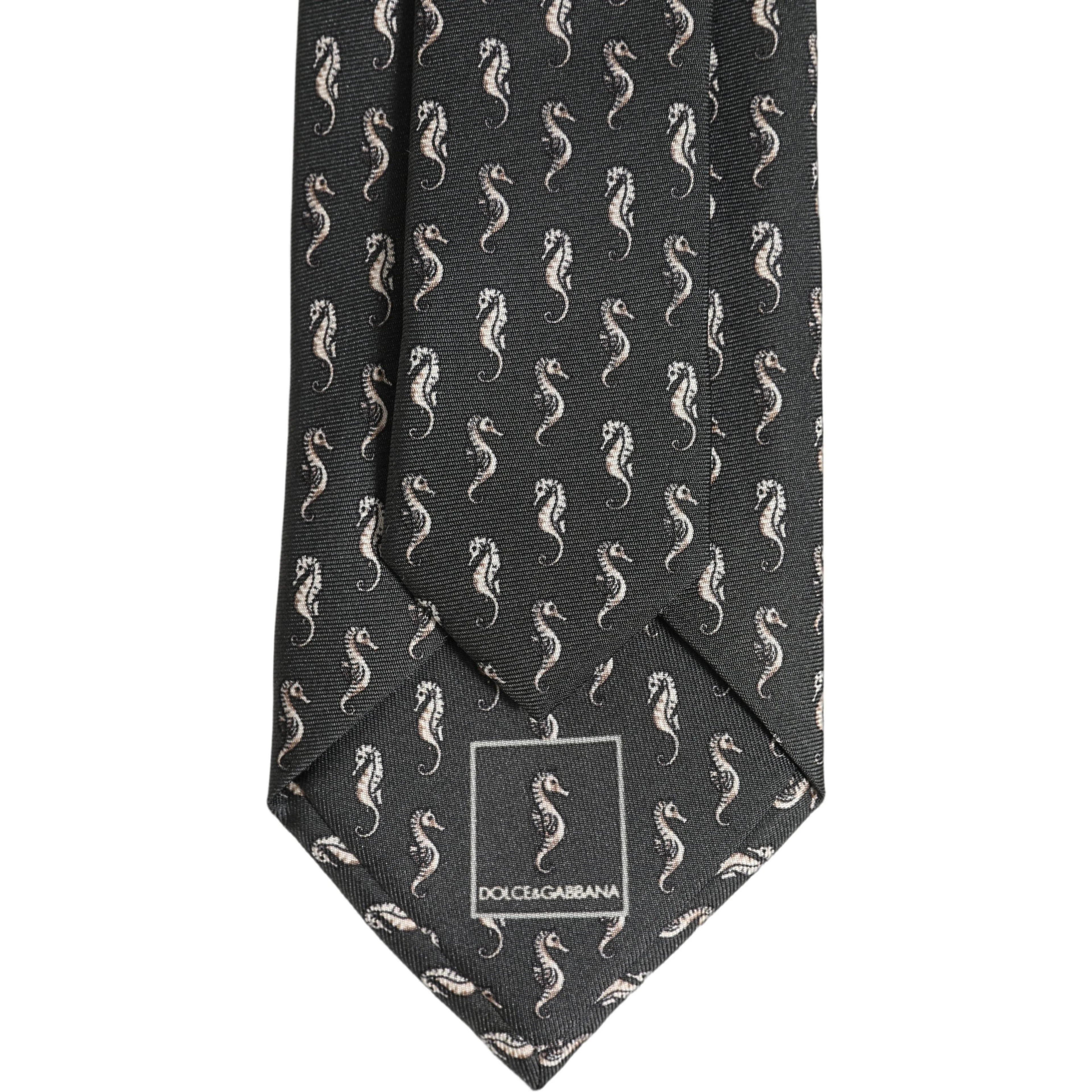 Men Black Seahorse Silk Adjustable Tied Necktie Tie
