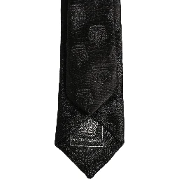 Men Black Crown Pattern Silk Adjustable Tied Necktie Tie
