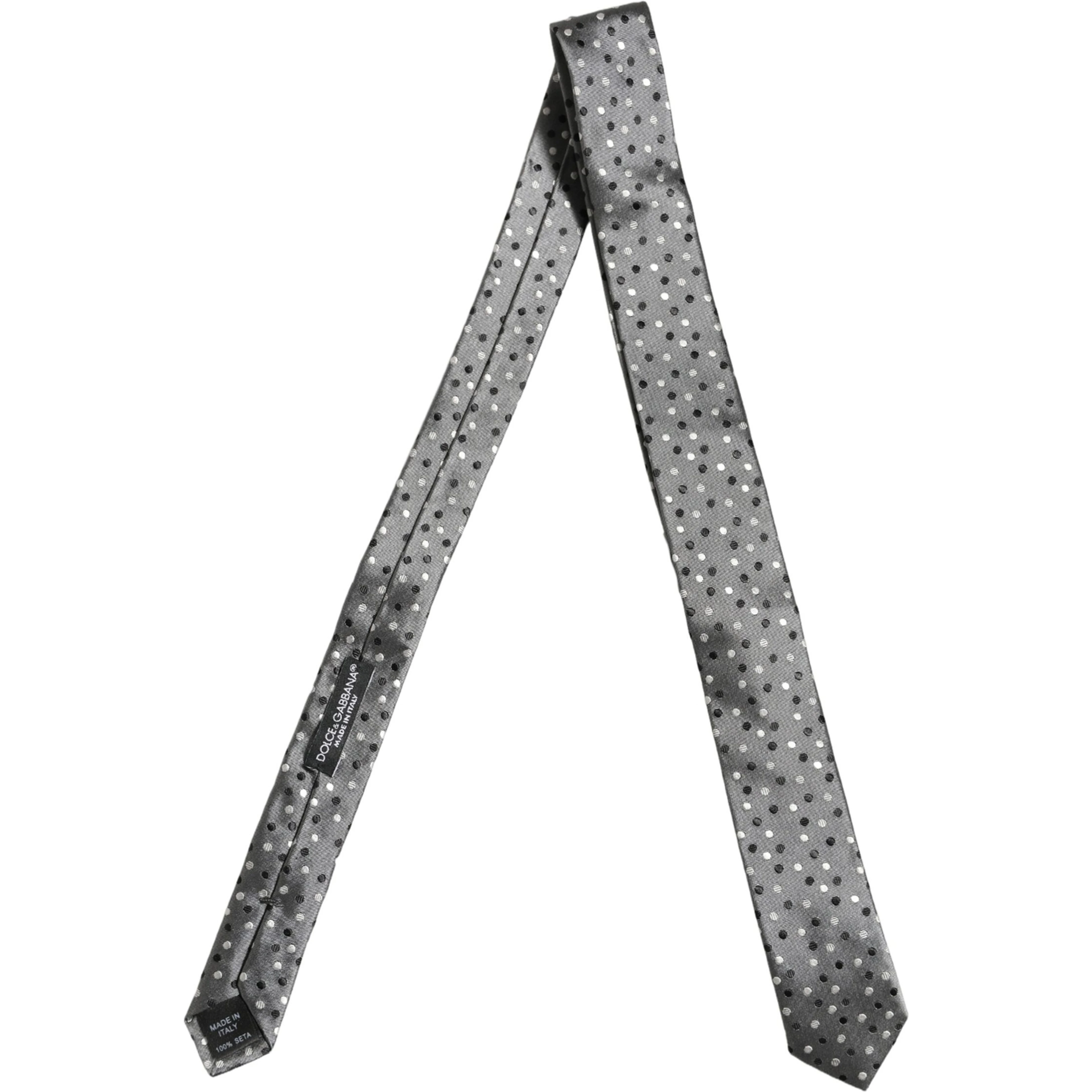 Men Gray Polka Dot Silk Adjustable Tied Necktie Tie