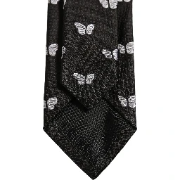 Men Black Silk Butterfly Adjustable Tied Necktie Tie