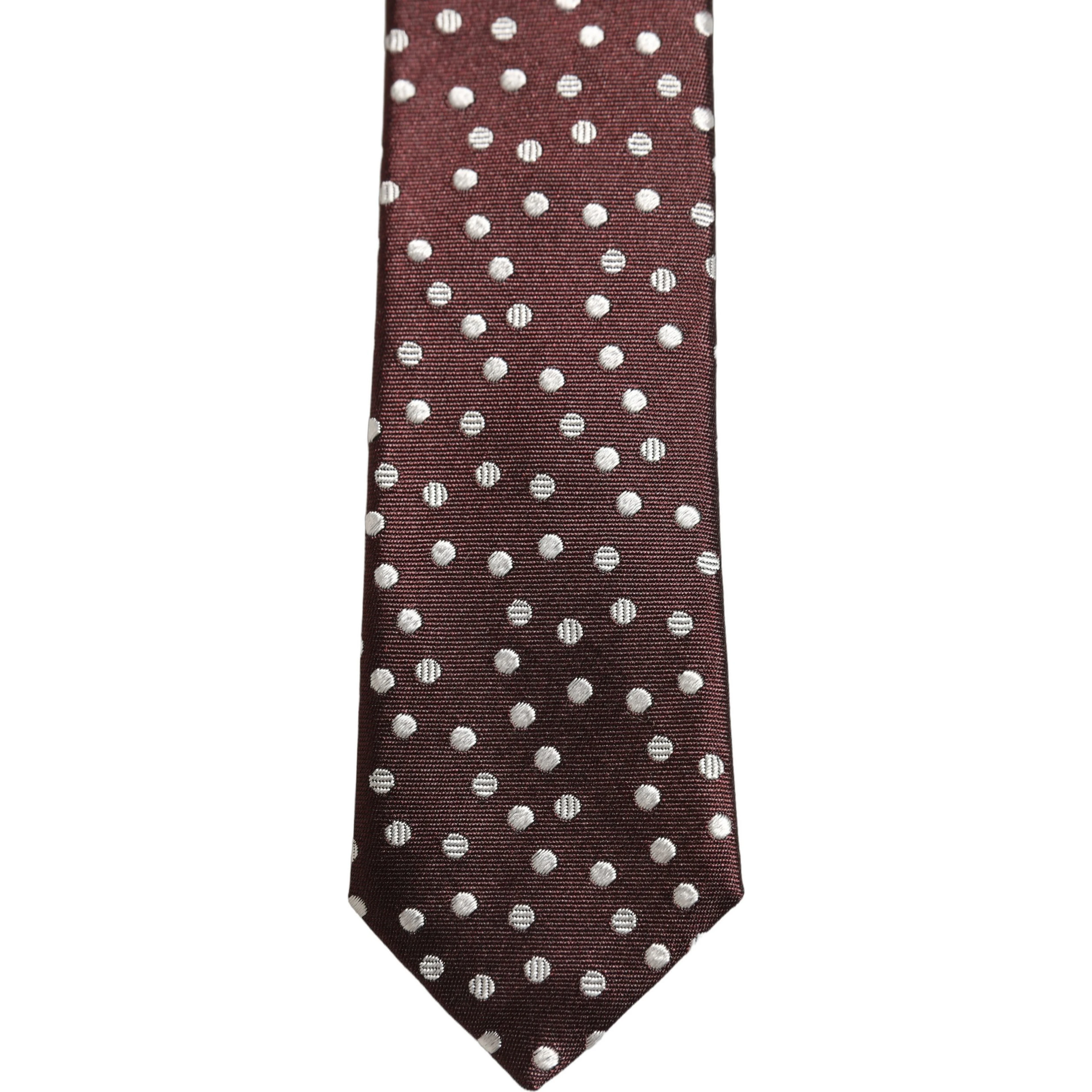 Men Burgundy Polka Dot Silk Adjustable Tied Necktie Tie