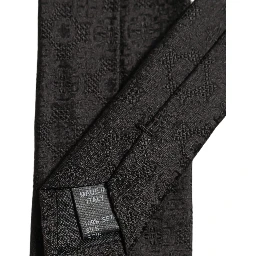 Men Black Silk Geometric Adjustable Tied Necktie Tie