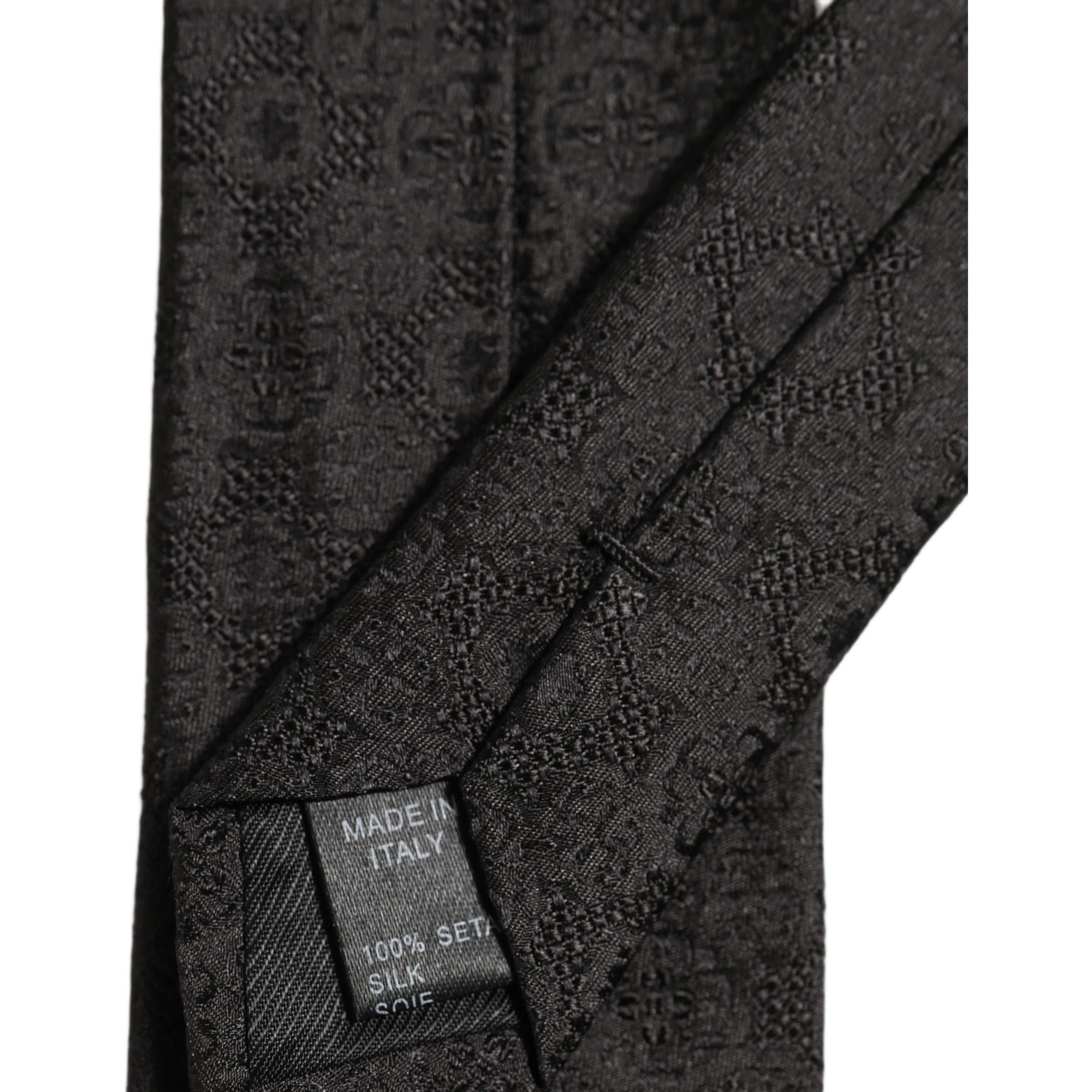 Men Black Silk Geometric Adjustable Tied Necktie Tie