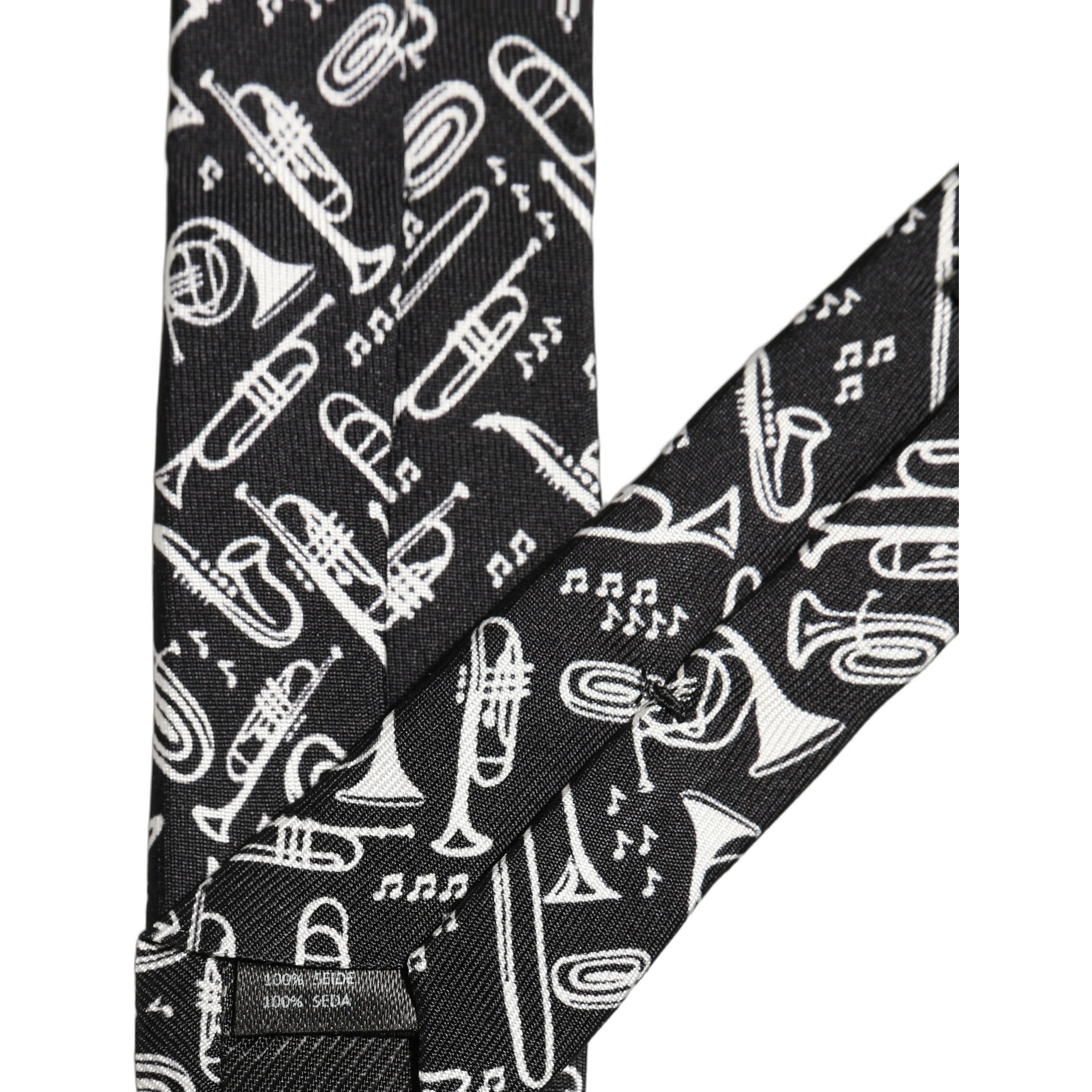 Black Musical Instrument Silk Adjustable Tied Necktie Tie