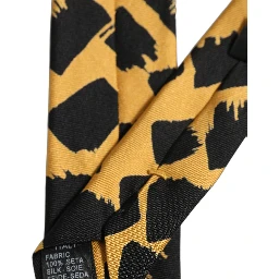 Yellow Black Abstract Silk Adjustable Tied Necktie Tie