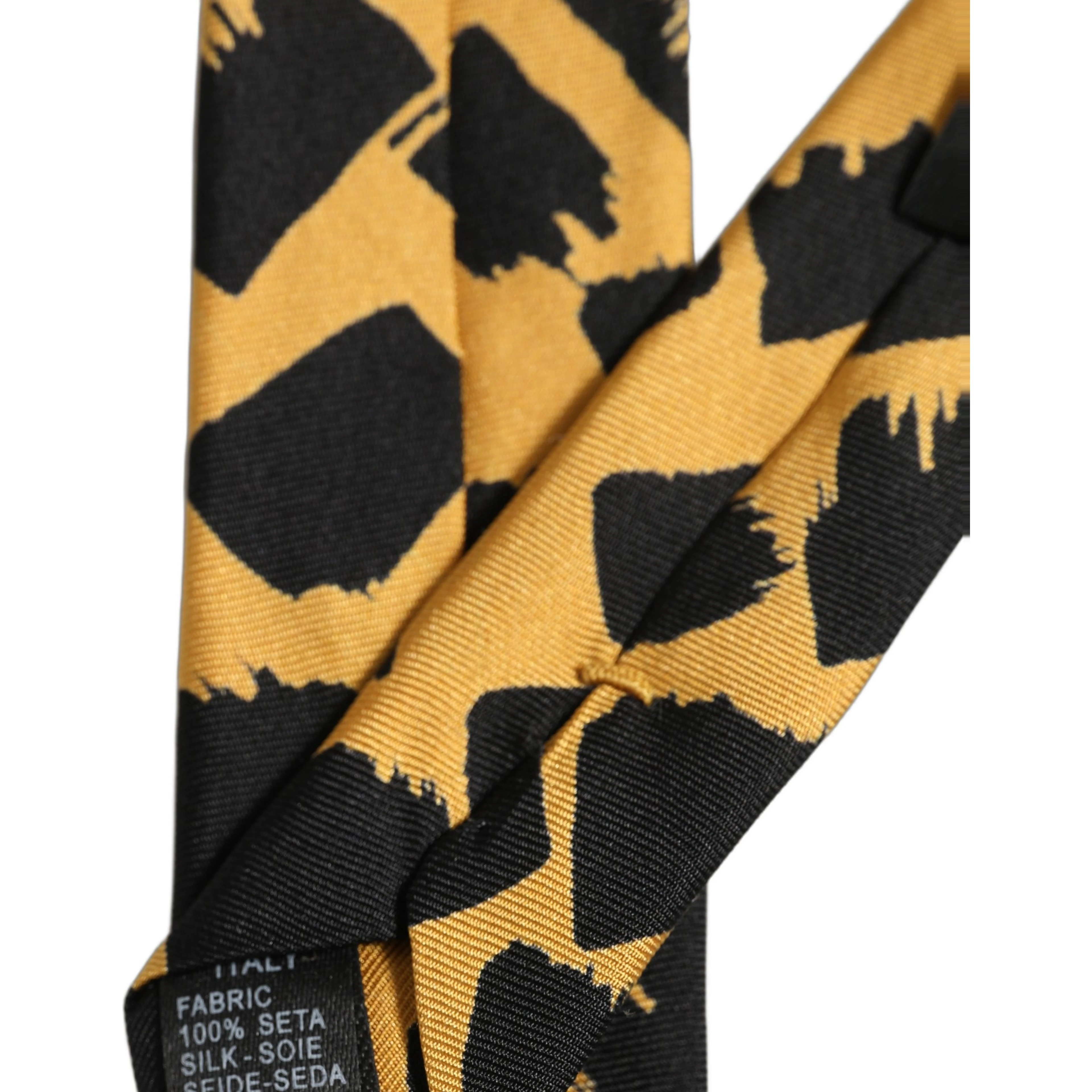 Yellow Black Abstract Silk Adjustable Tied Necktie Tie