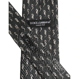 Men Black Seahorse Silk Adjustable Tied Necktie Tie
