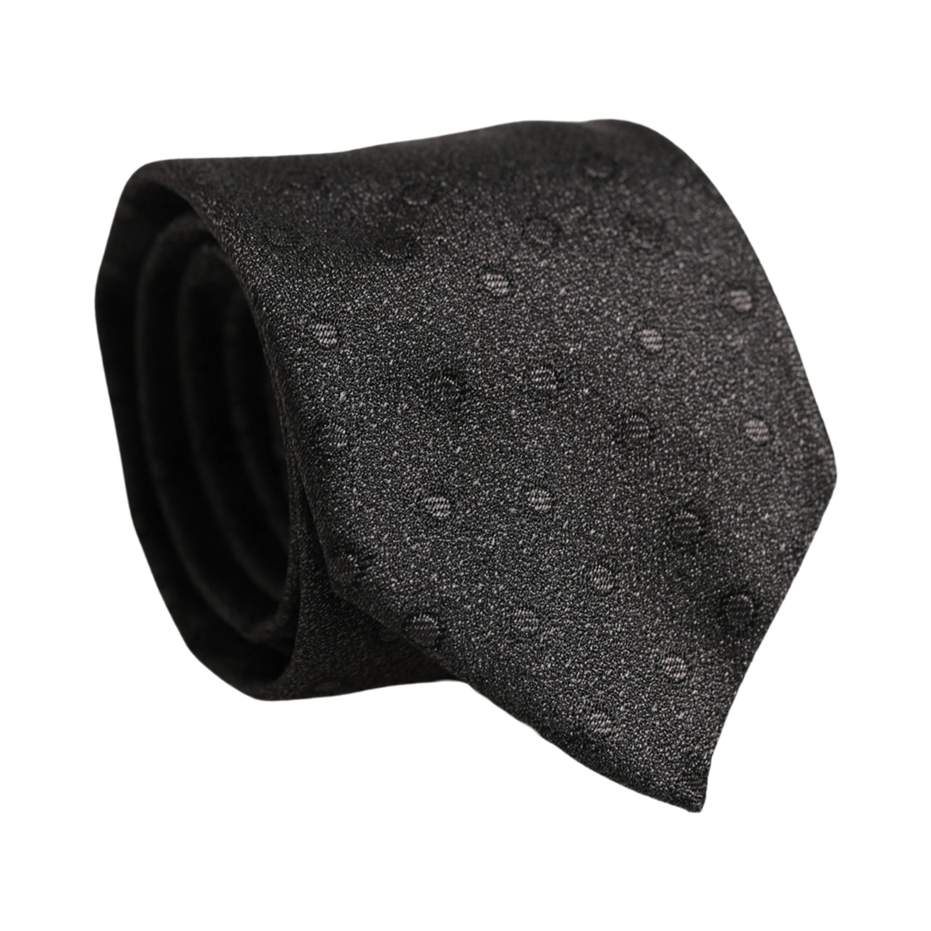 Men Black Polka Dot Silk Adjustable Tied Necktie Tie