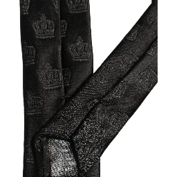 Men Black Crown Pattern Silk Adjustable Tied Necktie Tie
