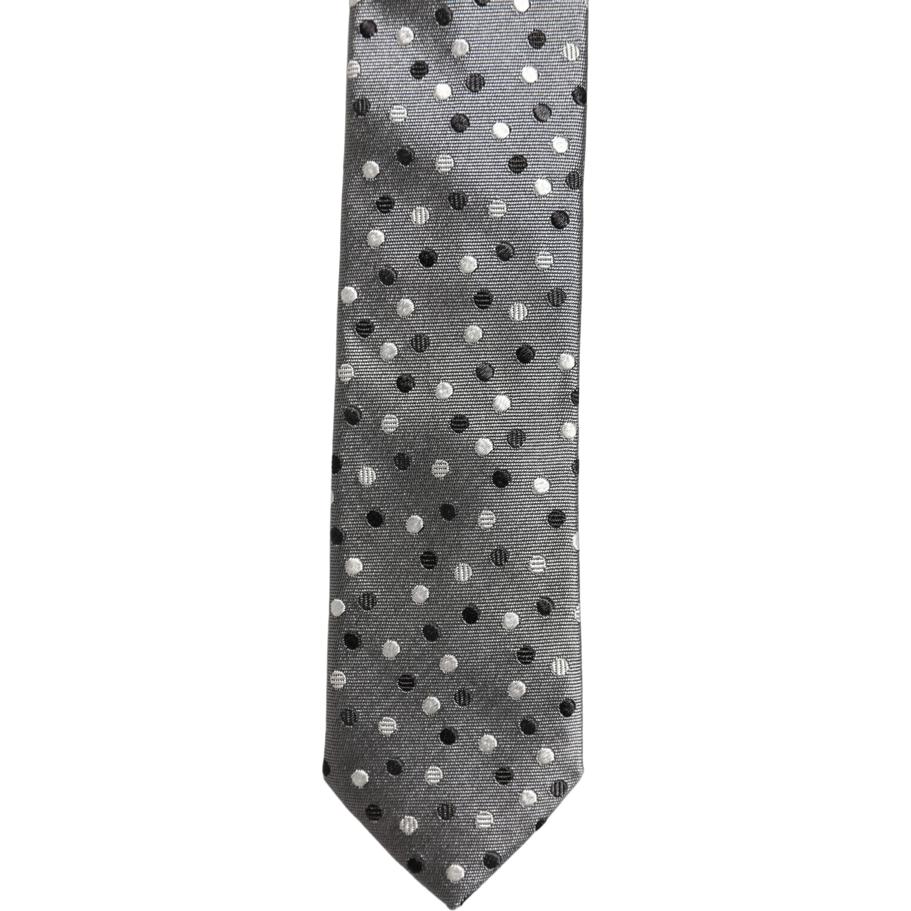 Men Gray Polka Dot Silk Adjustable Tied Necktie Tie