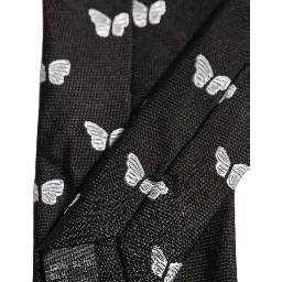 Men Black Silk Butterfly Adjustable Tied Necktie Tie