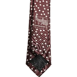 Men Burgundy Polka Dot Silk Adjustable Tied Necktie Tie