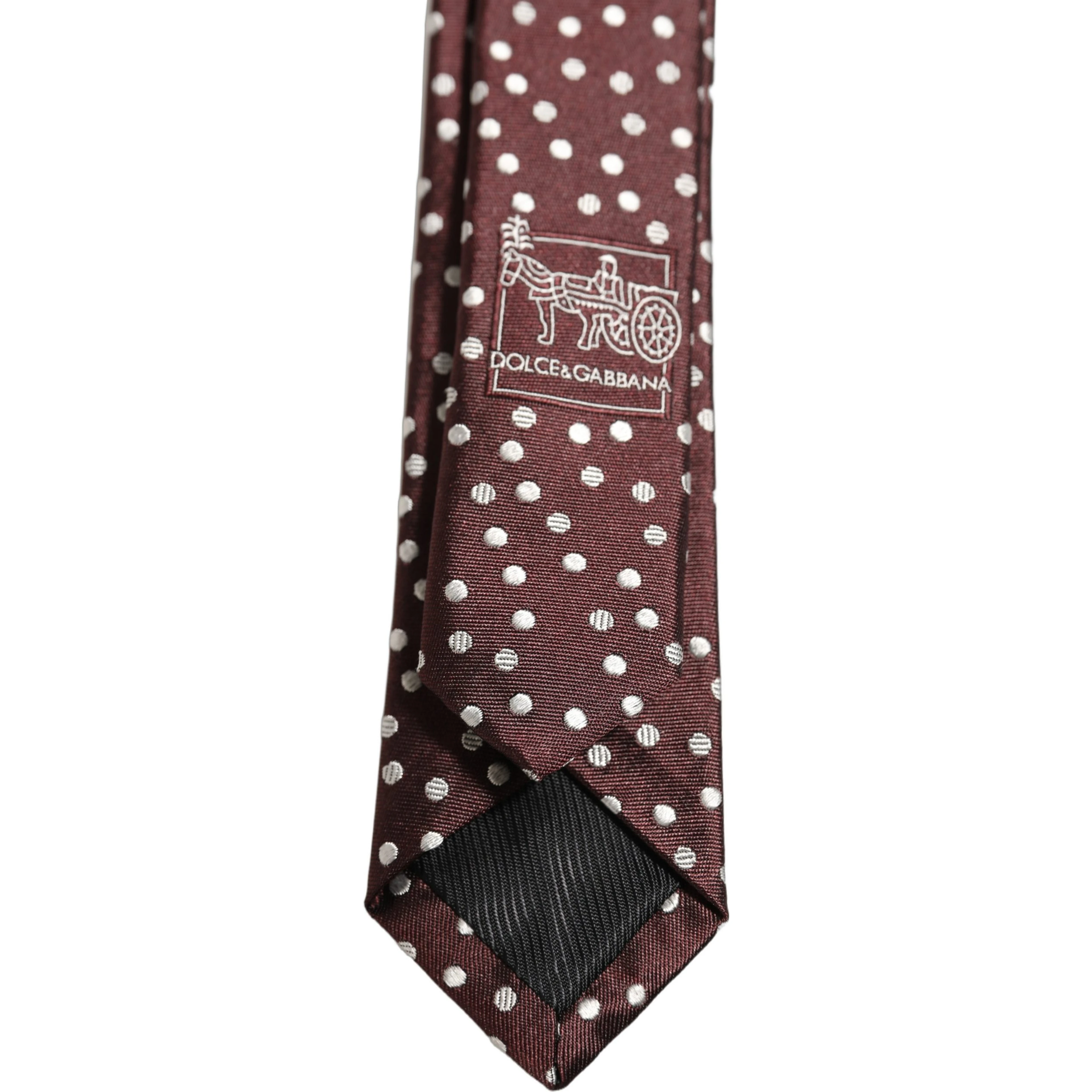 Men Burgundy Polka Dot Silk Adjustable Tied Necktie Tie