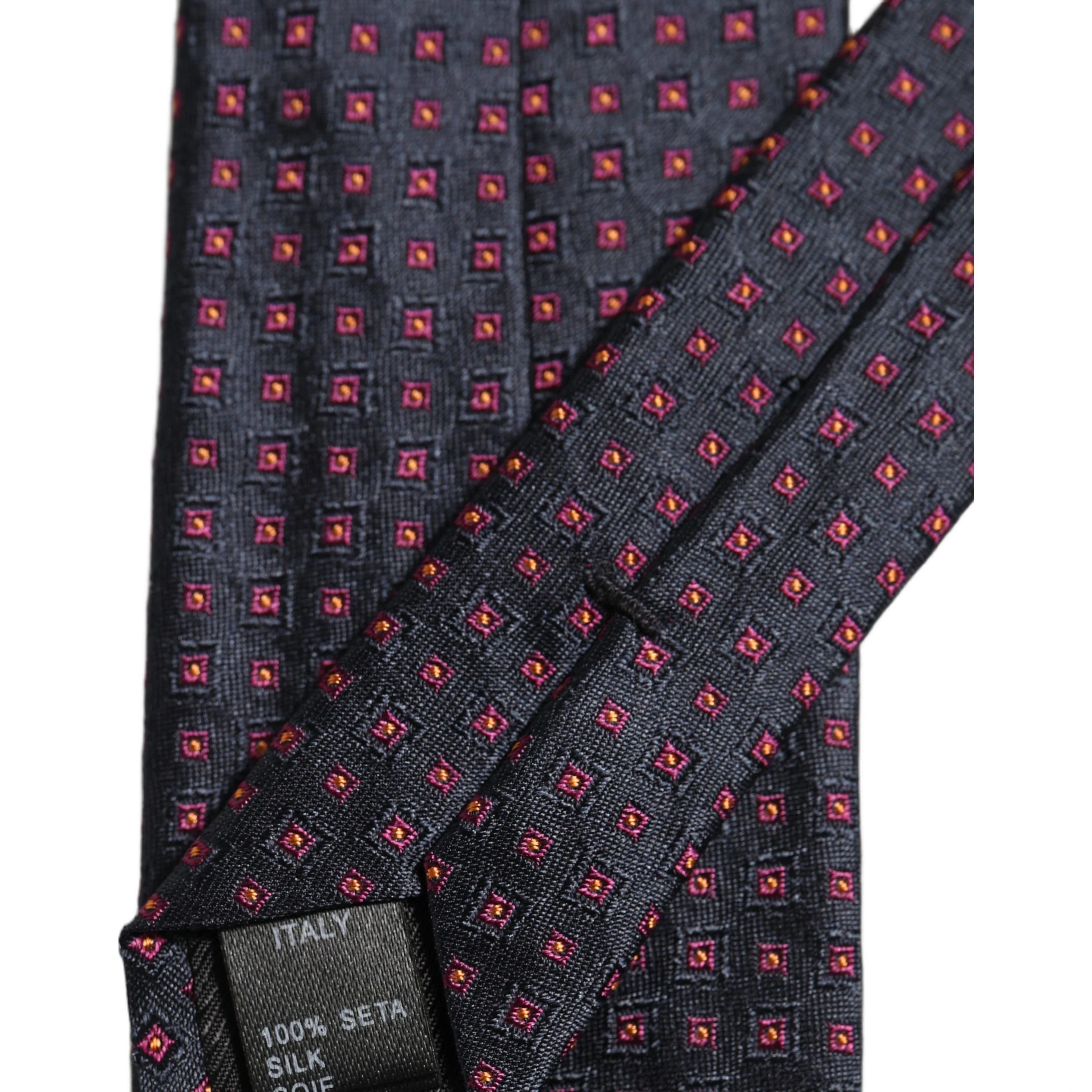Men Dark Blue Geometric Silk Adjustable Tied Necktie Tie