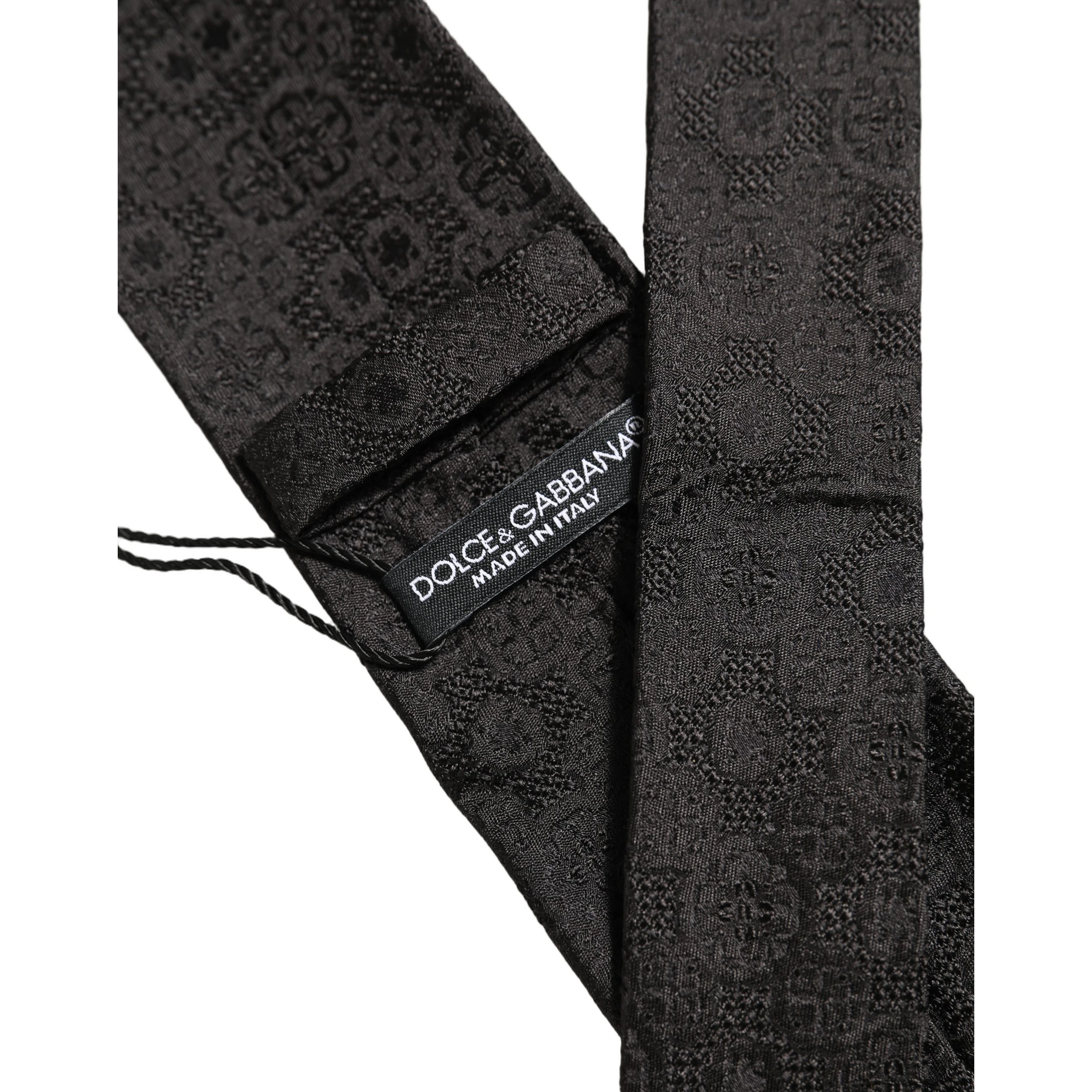 Men Black Silk Geometric Adjustable Tied Necktie Tie