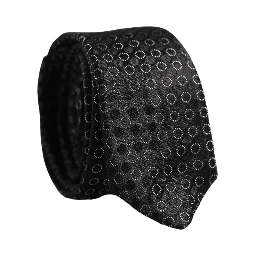 Men Black Silk Geometric Adjustable Tied Necktie Tie
