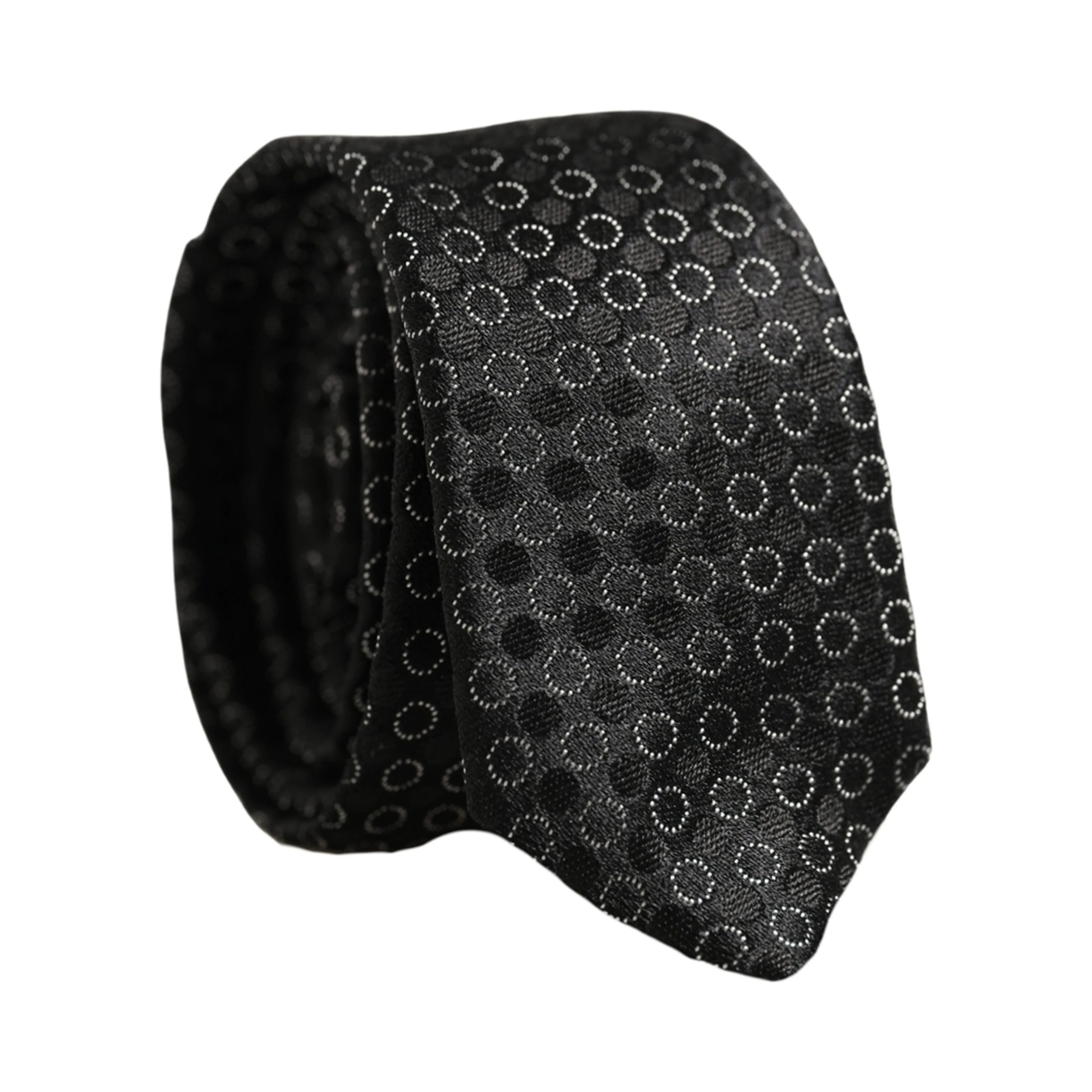 Men Black Silk Geometric Adjustable Tied Necktie Tie