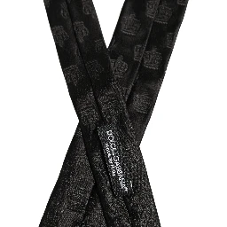 Men Black Crown Pattern Silk Adjustable Tied Necktie Tie