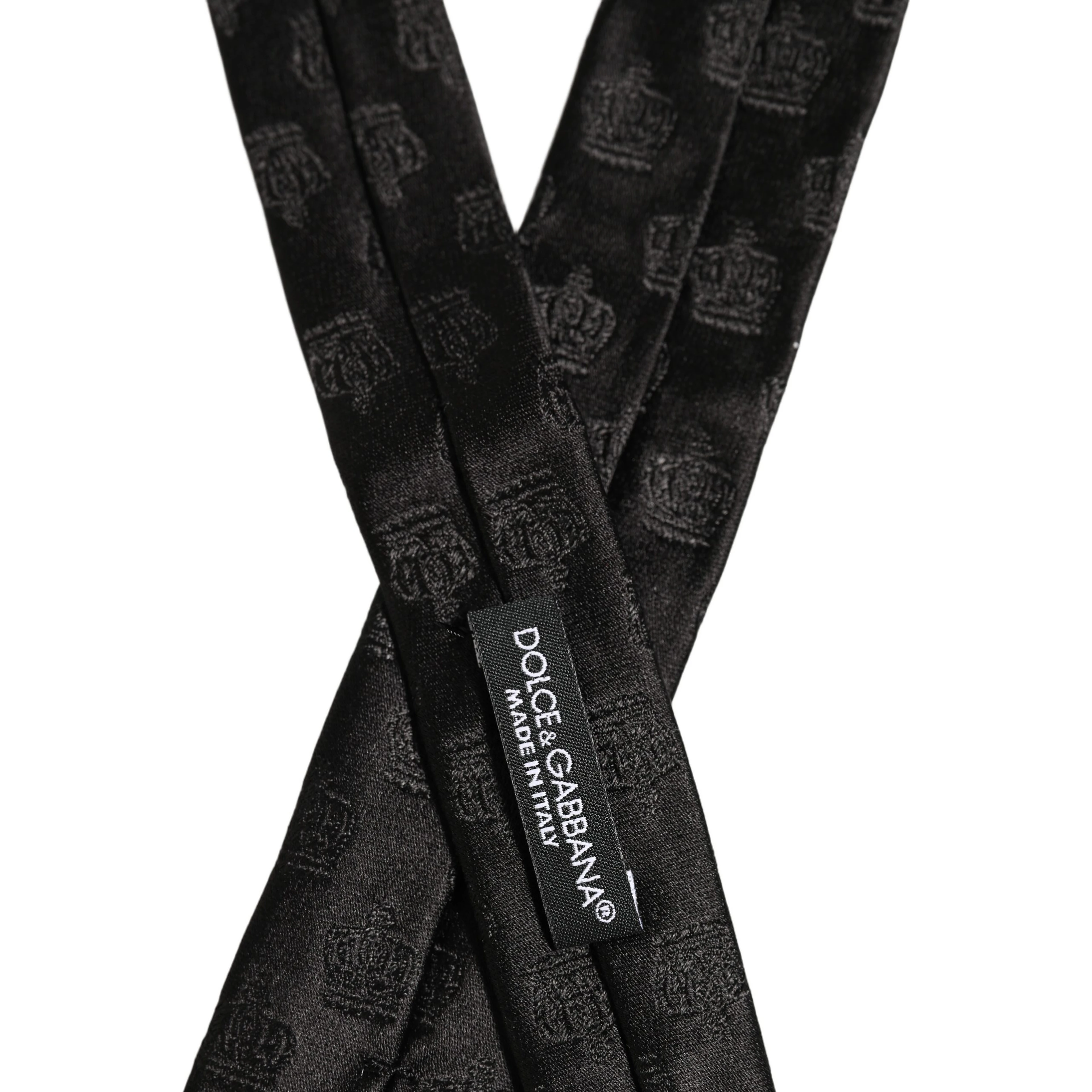 Men Black Crown Pattern Silk Adjustable Tied Necktie Tie