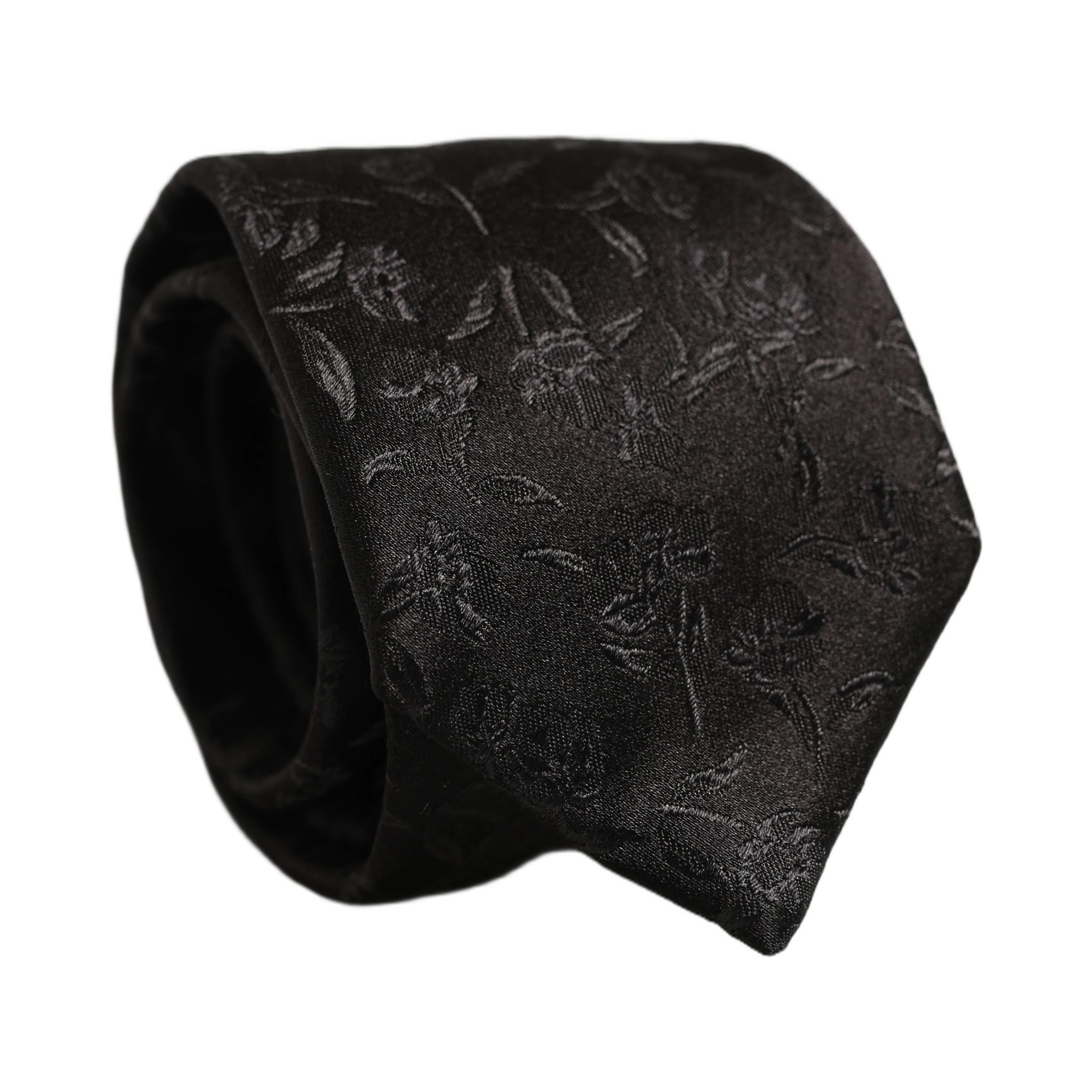 Black Silk Floral Jacquard Adjustable Tied Necktie Tie